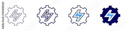 Electric gear icon in 4 different styles. Thin Line, Line, Bold, and Bold Line. Duotone style. Editable stroke