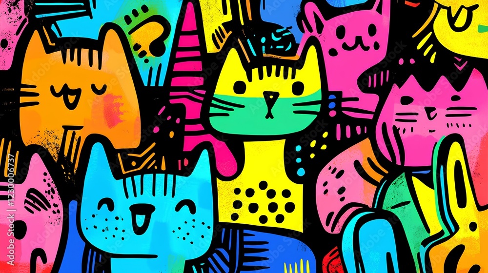 Colorful Pop Art Style Cat Illustration Colorful Pop Art Style Cat Illustration