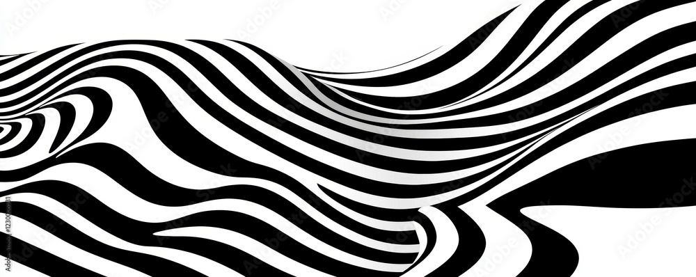 Fototapeta premium Minimalist background with flowing black line patterns on a white canvas, creating a modern and abstract wavy design