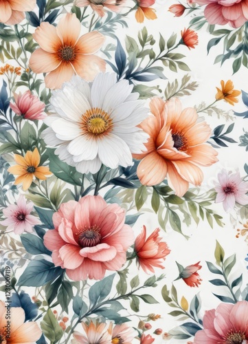 Fototapeta Naklejka Na Ścianę i Meble -  intricate hand-painted watercolor flowers on a white background ,  vector graphics,  art,  watercolor flowers