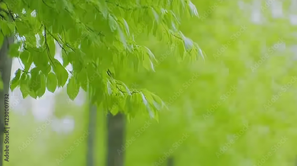 Spring leaves, gentle breeze, forest backdrop, nature scene Spring leaves, gentle breeze, forest backdrop, nature scene
