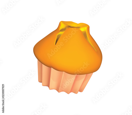 cupcake 3d icon. Orange muffin isolated 3d vector illustration.