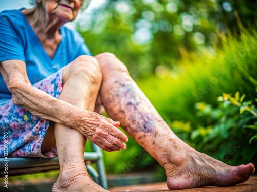 Close-up of Senior Woman's Leg Showing Varicose Veins - Podiatry and Health Care photo