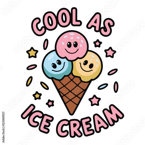 Cool as Ice Cream Smiley Face T Shirt Design Ice Cream T-Shirt Design