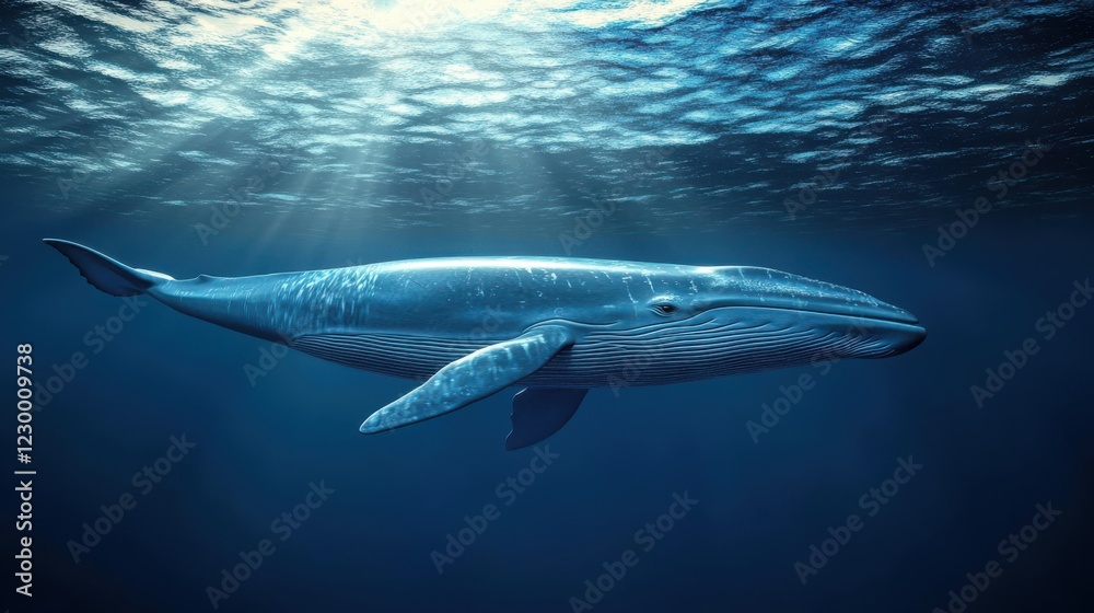 Fototapeta premium Majestic Blue Whale Glides Through the Deep Ocean Depths