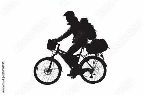 Silhouette of a Cyclist on a Bike with Bags
