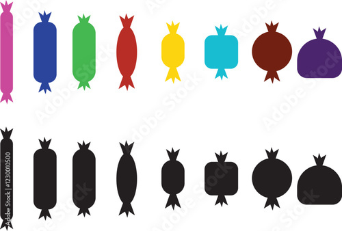 Sweets and candy icon set. Chocolate bars, caramel, toffee and lollipop on sticks, marmalade bears. Confectionery shop elements for birthday kids present cartoon flat isolated vector collection.