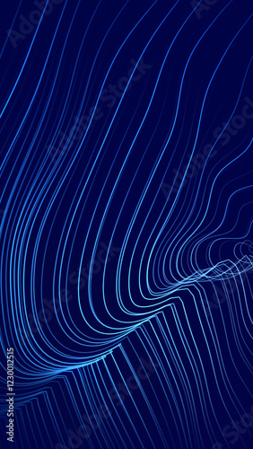Blue lines flowing and creating abstract waves on dark background