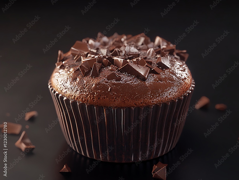 A cupcake made of chocolate, hyper-realistic, dark background A cupcake made of chocolate, hyper-realistic, dark background