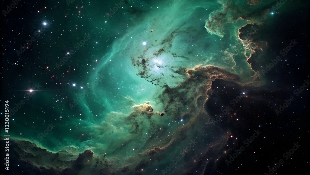 Obraz premium Abstract Deep Space Green Nebula Background