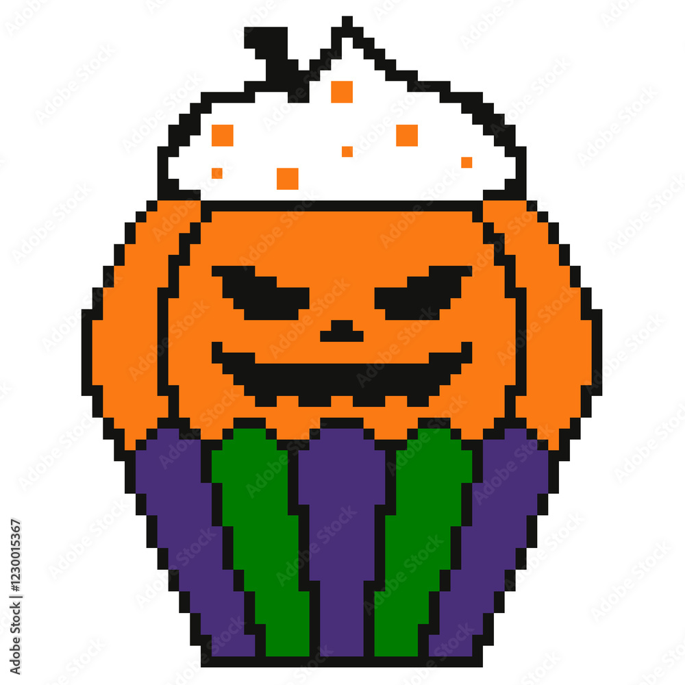 Fototapeta premium Halloween pumpkin cupcake pixel art