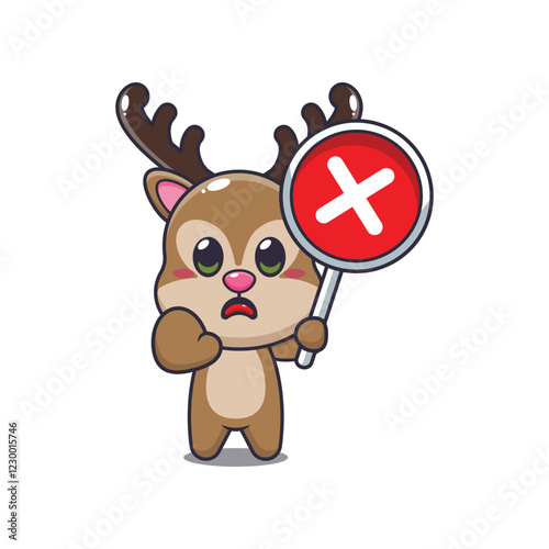deer mascot cartoon character vector illustration with wrong sign.