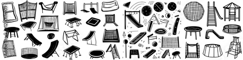 Recreational playground equipment concept featuring various structures and designs ideal for children's activity