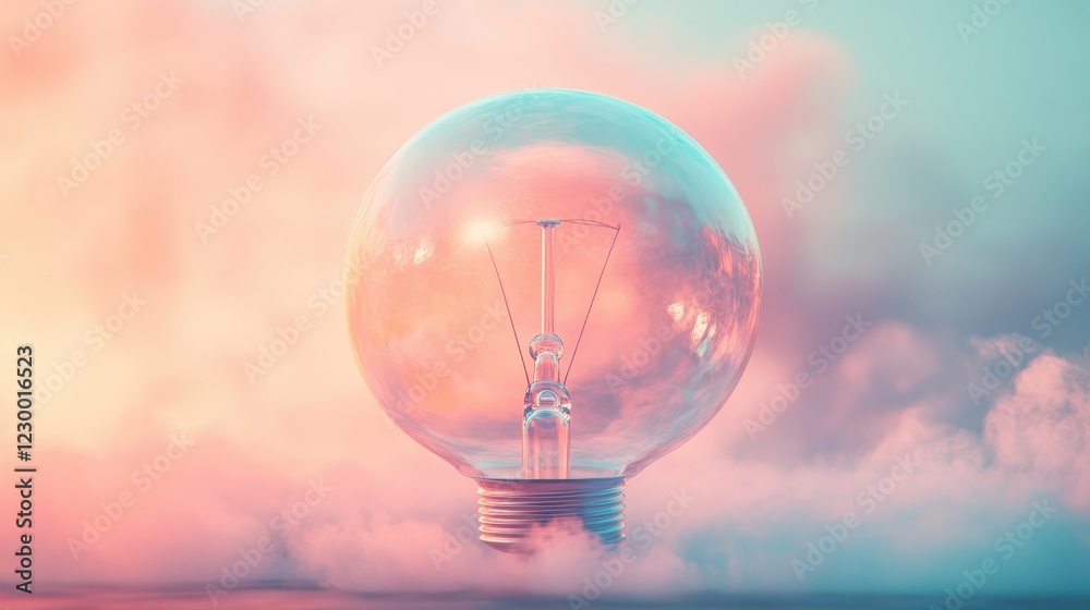 Surreal Light Bulb in Dreamy Pastel Clouds with Soft Pink and Blue Hues Creating a Tranquil and Imaginative Atmosphere Surreal Light Bulb in Dreamy Pastel Clouds with Soft Pink and Blue Hues Creating a Tranquil and Imaginative Atmosphere