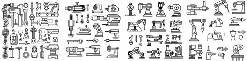 Detailed collection of futuristic tools and machines with hologram and VFX elements for advanced manufacturing settings