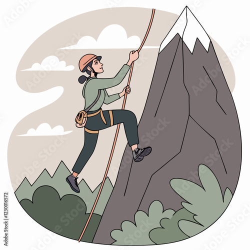 Person Climbing A Mountain with determination against rocky peaks