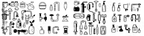 Collection of plumbing icons showcases modern tools and designs in a creative and organized manner