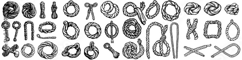 Variety of rope knots displayed in intricate designs showcasing artistry and craftsmanship