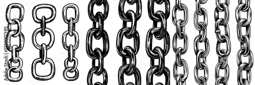 Diverse arrangements of chains showcasing various link styles with intricate details suitable for various design projects