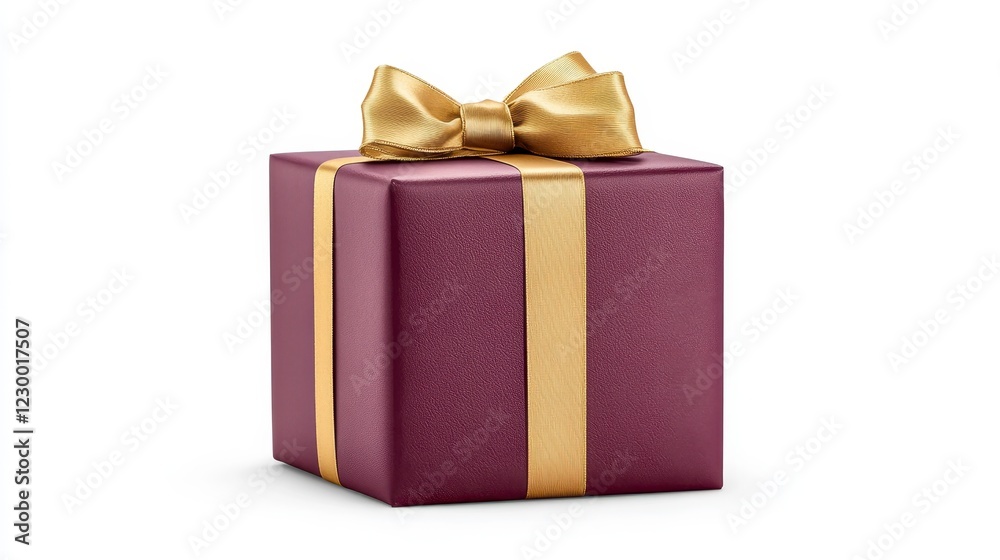 Obraz premium Elegant Gift Box with Golden Bow and Rich Purple Wrapping Paper