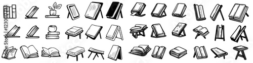 Collection of book stands and displays featuring innovative designs for holding various books