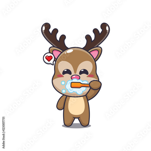 deer mascot cartoon character vector illustration brushing teeth.