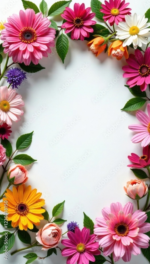 Fresh flowers in a circular frame , fresh flowers, wreath, wedding invitation Fresh flowers in a circular frame , fresh flowers, wreath, wedding invitation