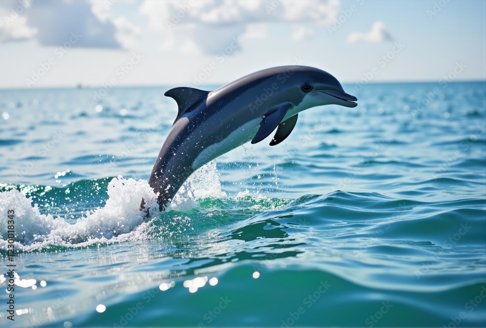 Fototapeta premium Dusky Dolphin Breaching in Turquoise Water