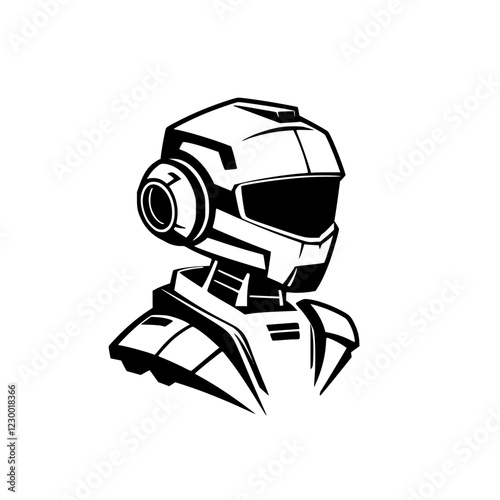 Futuristic robot design featuring a sleek helmet and advanced features in a digital art style