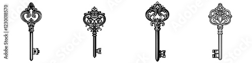 Exploring intricate designs of vintage keys showcasing detailed craftsmanship and artistic flair in a minimalistic presentation photo