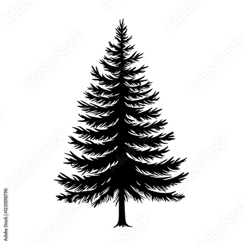 Stylized silhouette of a pine tree on a blank background for artistic and design purposes