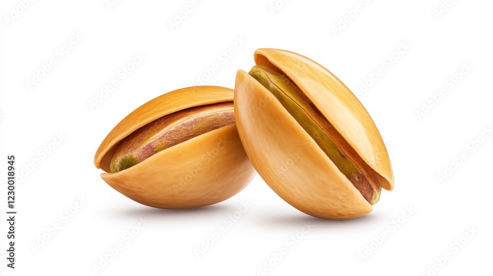 Fresh Pistachios in Open Shell on White Background Fresh Pistachios in Open Shell on White Background