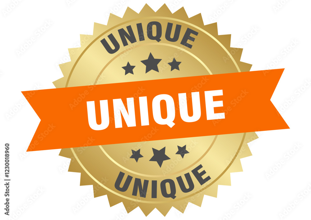 unique. unique round orange and gold label isolated on transparent background unique. unique round orange and gold label isolated on transparent background