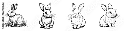 Collection of detailed rabbit illustrations showcasing different styles and expressions for artistic inspiration photo