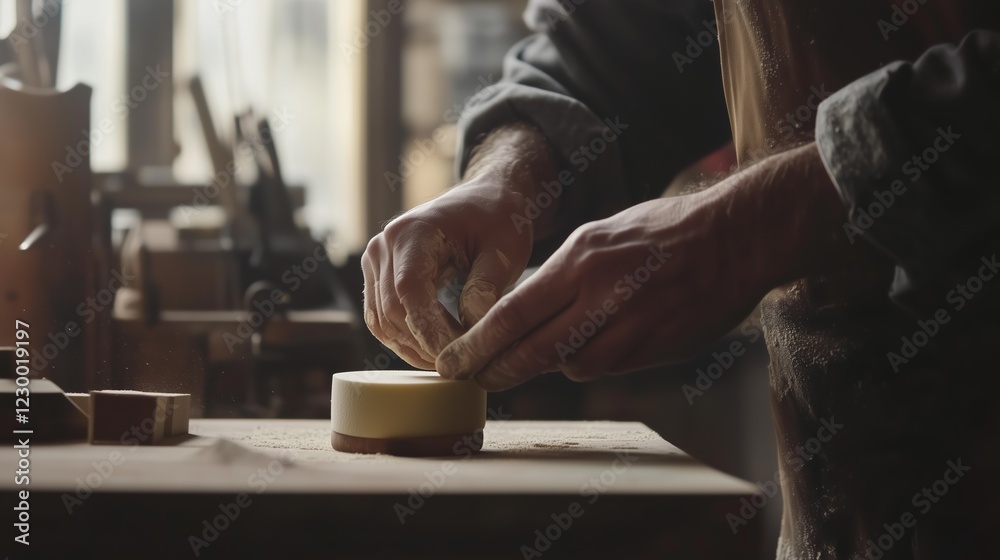 Crafting a wooden object in a workshop filled with tools and natural light during the day Crafting a wooden object in a workshop filled with tools and natural light during the day