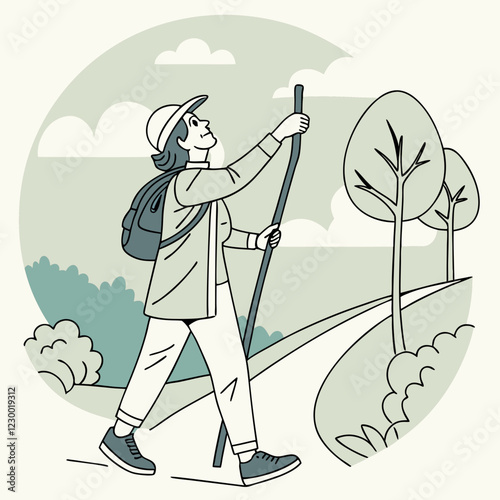 Person With A Walking Stick enjoying nature on a scenic trail