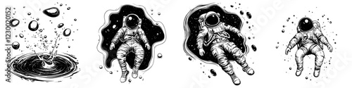 Astronauts journey through space and time, exploring futuristic environments with holographic interfaces