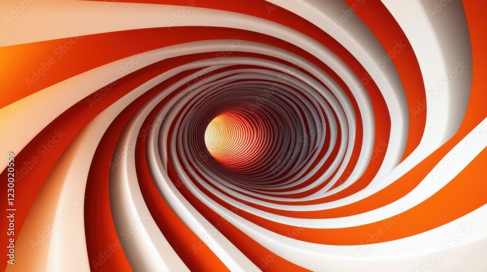Fototapeta premium Spiraling Red and White Tunnel with Dynamic Patterns and Gradients Creating an Abstract Visual Depth Effect