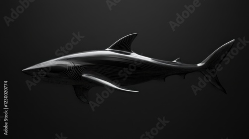Sleek Black and White Digital Illustration of a Shark on a Dark Background with Elegant Lines and Minimalist Design