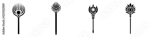 Intricate designs of ancient staffs with symbolic meanings and artistic flair in black and white style