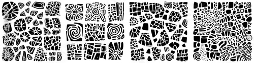 Exploring abstract black and white geometric shapes with a futuristic flair and holographic elements