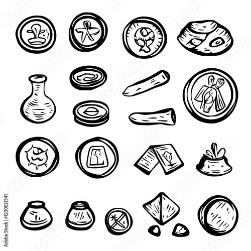 Exploring ancient symbols and artifacts used in traditional ceremonies and rituals with a touch of modern VFX design