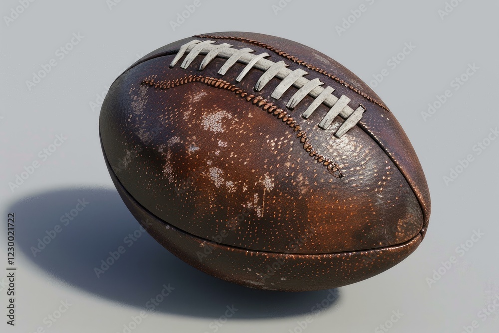 Well used, worn out american football is casting a shadow on a grey background Well used, worn out american football is casting a shadow on a grey background
