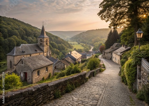 Fototapeta Naklejka Na Ścianę i Meble -  Charming Ardennes Village: Stone Houses & Cobblestone Streets - Stock Photo