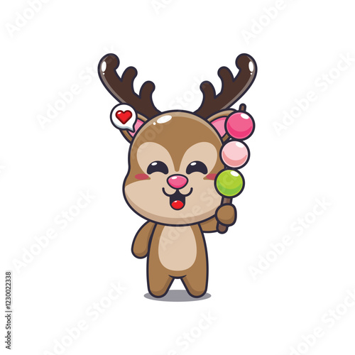 deer mascot cartoon character vector illustration eating dango.