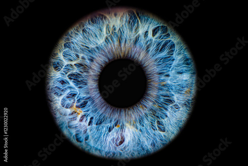 Foto Close up of eye iris on black background, macro, photography
