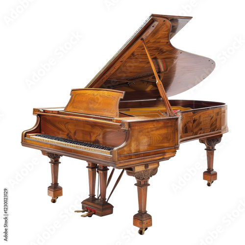 Elegant Grand Piano with Open Lid Showcasing Intricate Craftsmanship photo