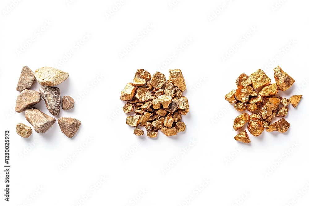 Obraz premium Gold and Stone Pieces on White Background