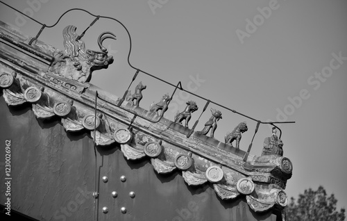 Imperial roof figure decorations, architectural details from the Temple of Heaven in Beijing, China photo