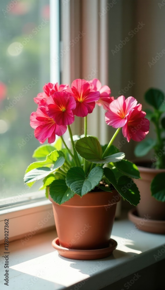 Fragrant pelargonium flowers in a delicate flower pot, window sill, perfume Fragrant pelargonium flowers in a delicate flower pot, window sill, perfume